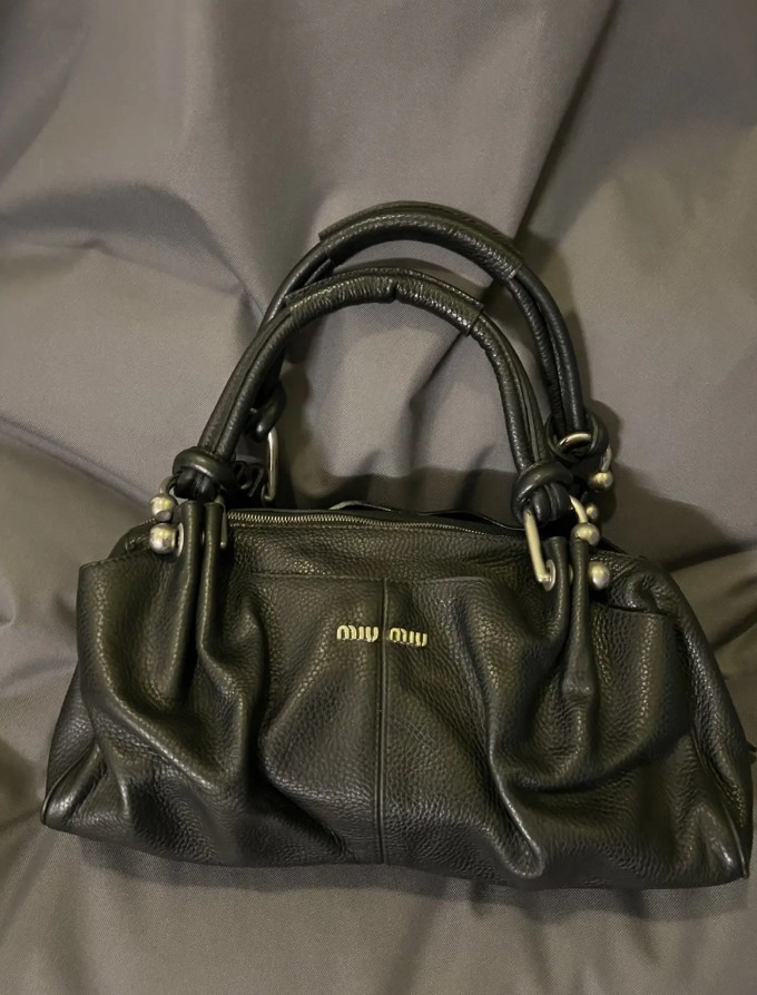 Authentic Miu Miu Leather Handbag black Metallic Ring Handles Shoulder Bag - Image 1