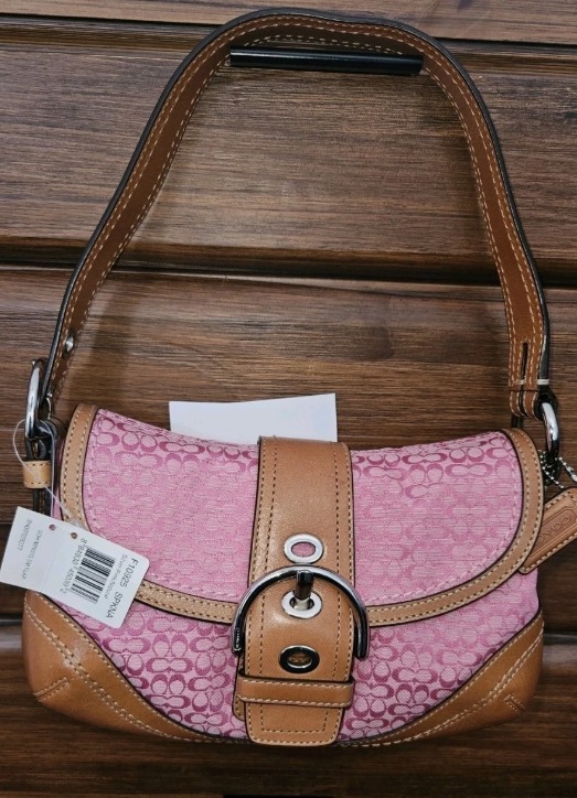 Coach SMALL Vintage PINK TAN Soho Y2K Signature C Canvas & Leather Bag New - Image 1