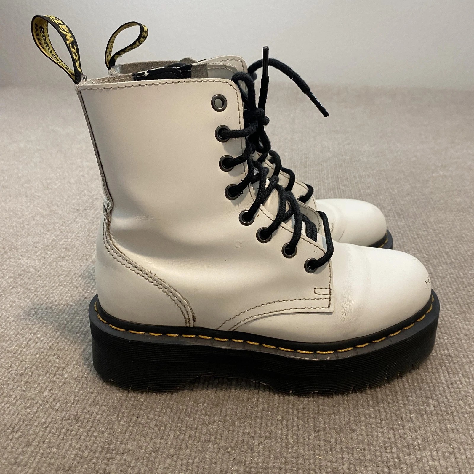 Dr. Martens Jadon Boots Womens Size 6 White Leather Platform Ankle Zip Lace Up - Image 1
