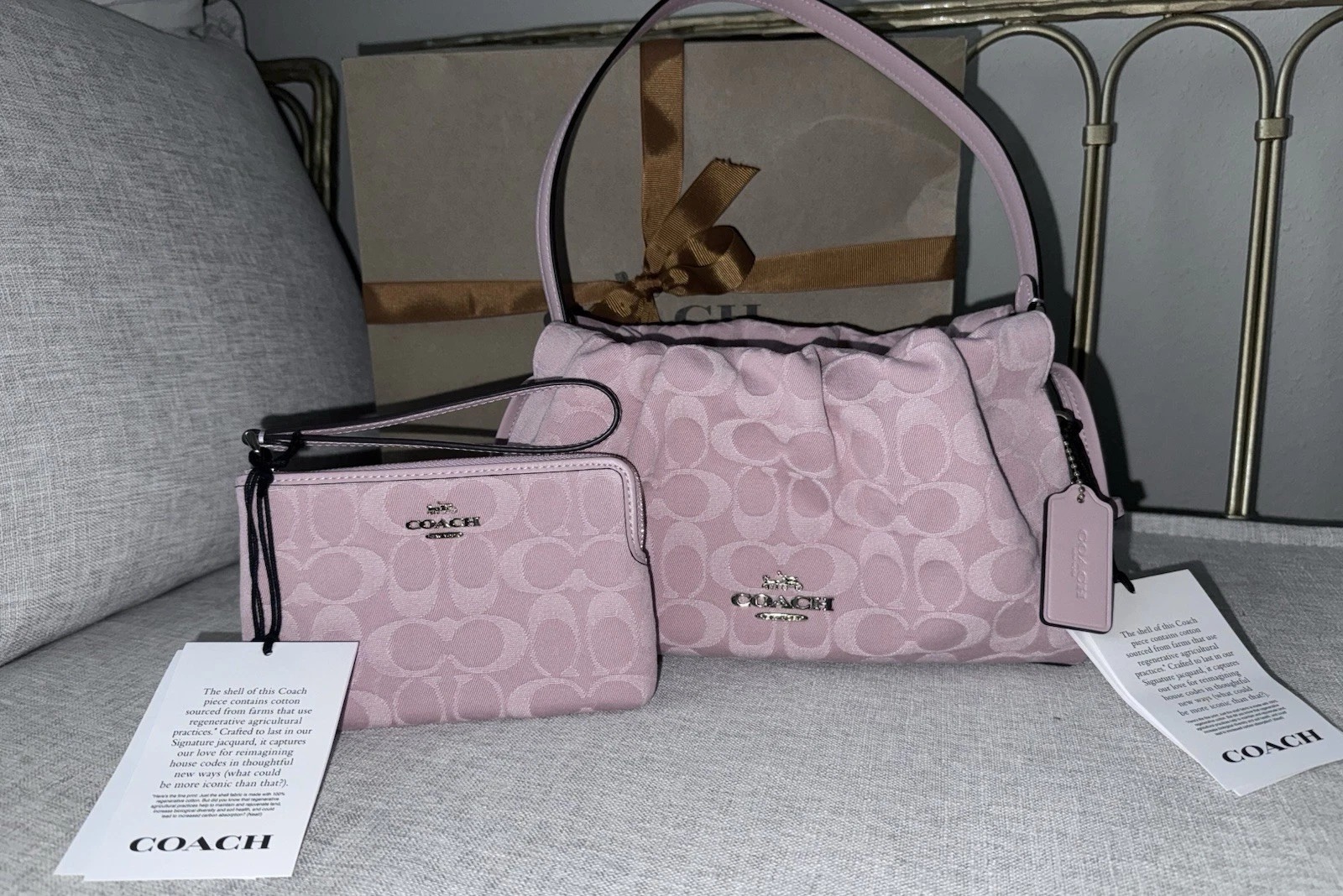 RARE NEW Coach Faye Shoulder Bag & Wristlet Signature Pink Denim Crossbody Purse - Image 1