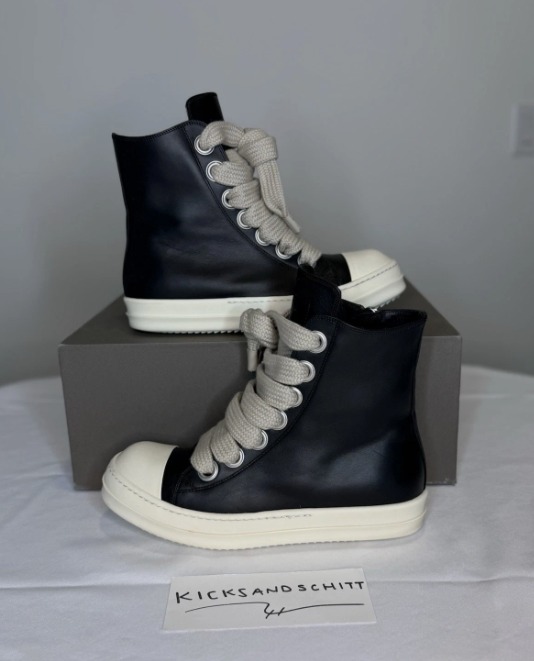 Rick Owens Jumbo Lace Ramon High Top Sneakers Size 42 US 9 Black Leather - Image 1