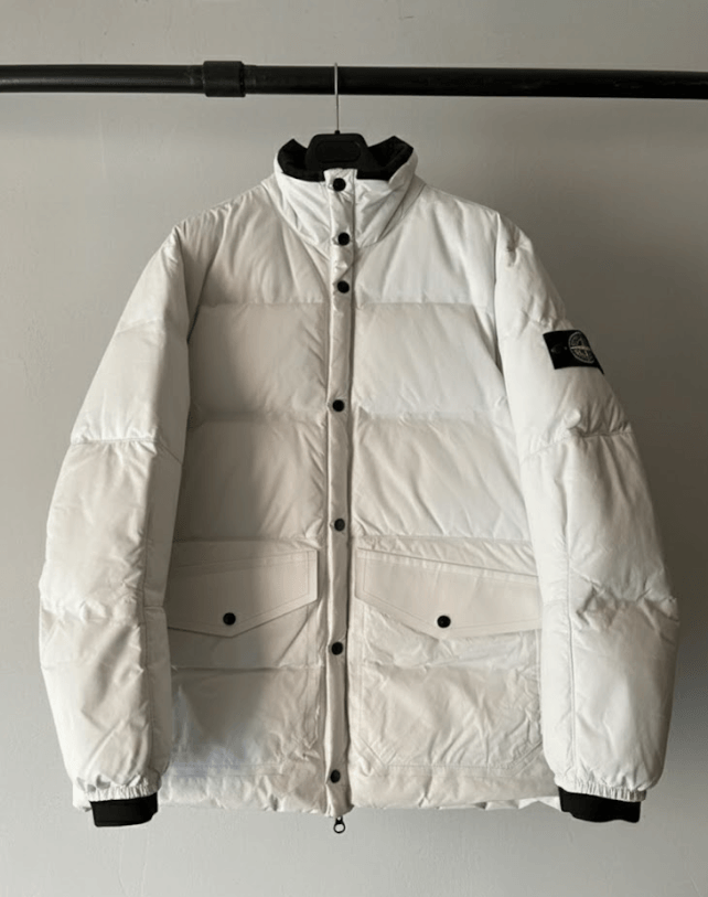 Stone Island Lightweight Leather Down Jacket White - Image 1