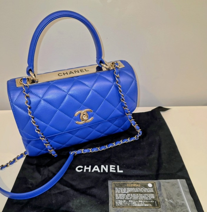 Chanel Trendy CC Blue Quilted Leather Bag Gold Chain Shoulder Handbag